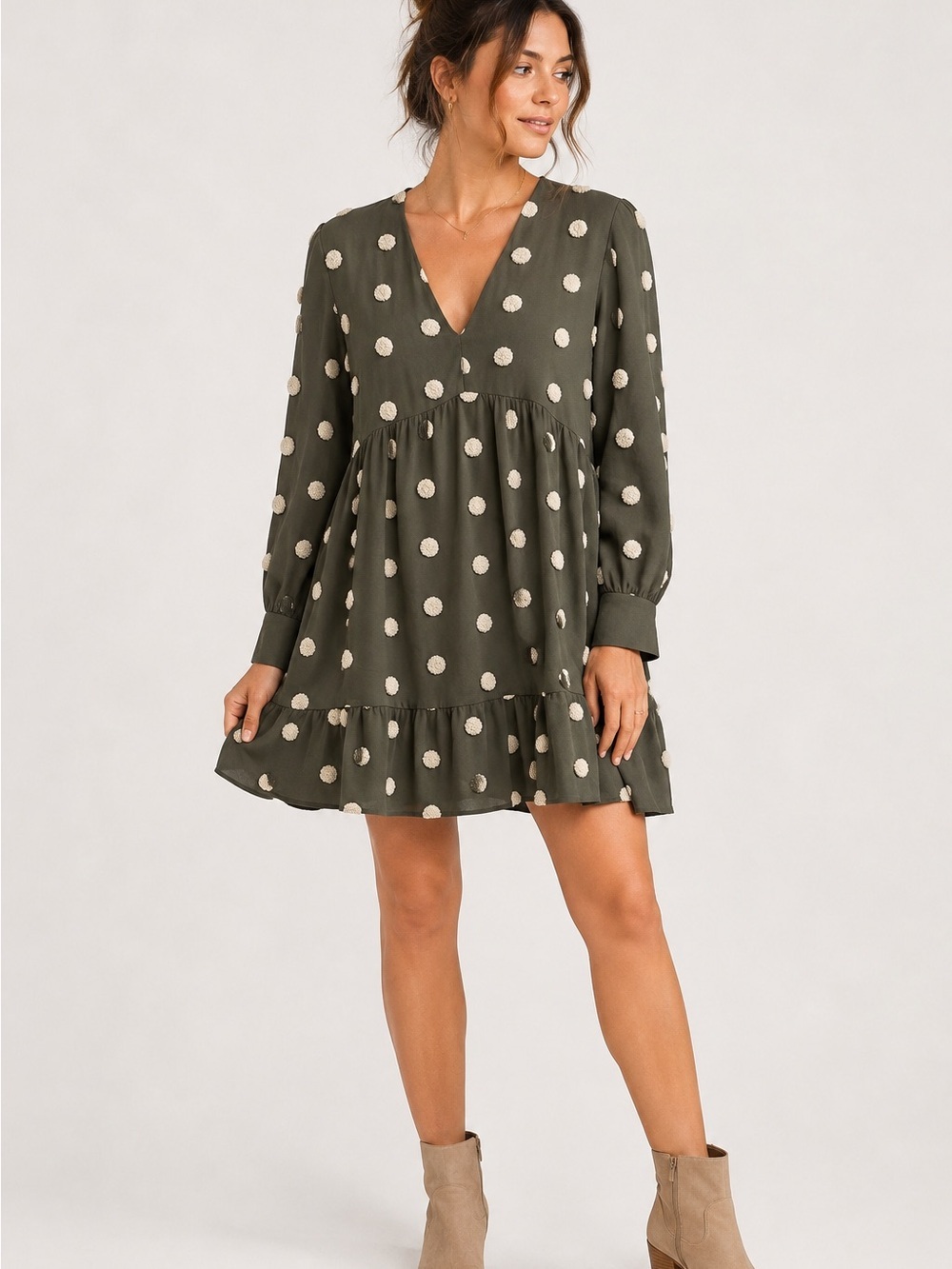 Zara Textured Polka Dot Babydoll Mini Dress Size Small